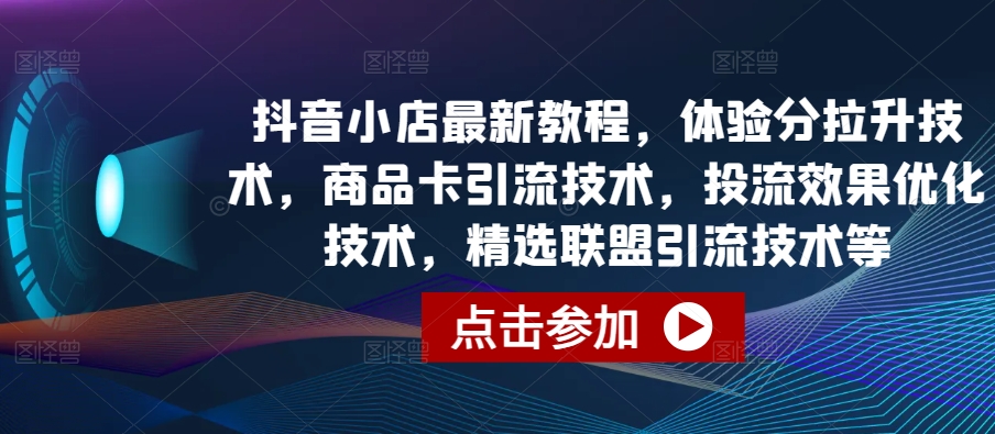 抖音小店最新教程，体验分拉升技术，商品卡引流技术，投流效果优化技术，精选联盟引流技术等-网创之道