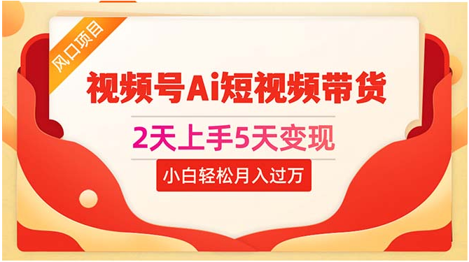 （10807期）2天上手5天变现视频号Ai短视频带货0粉丝0基础小白轻松月入过万-网创之道