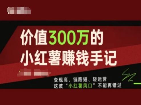 价值300万的小红书赚钱手记,变现高、链路短、轻运营,这波“小红薯风口”不能再错过-网创之道
