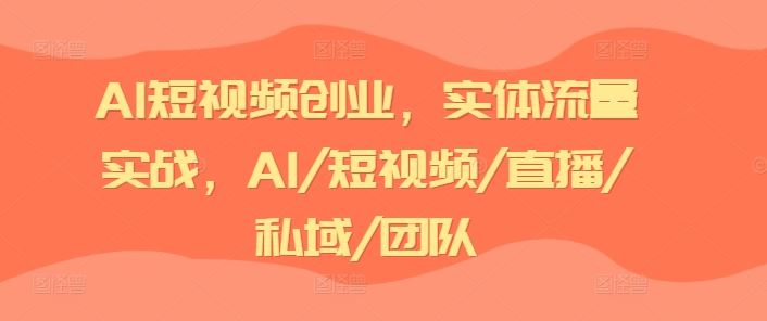 AI短视频创业，实体流量实战，AI/短视频/直播/私域/团队-网创之道