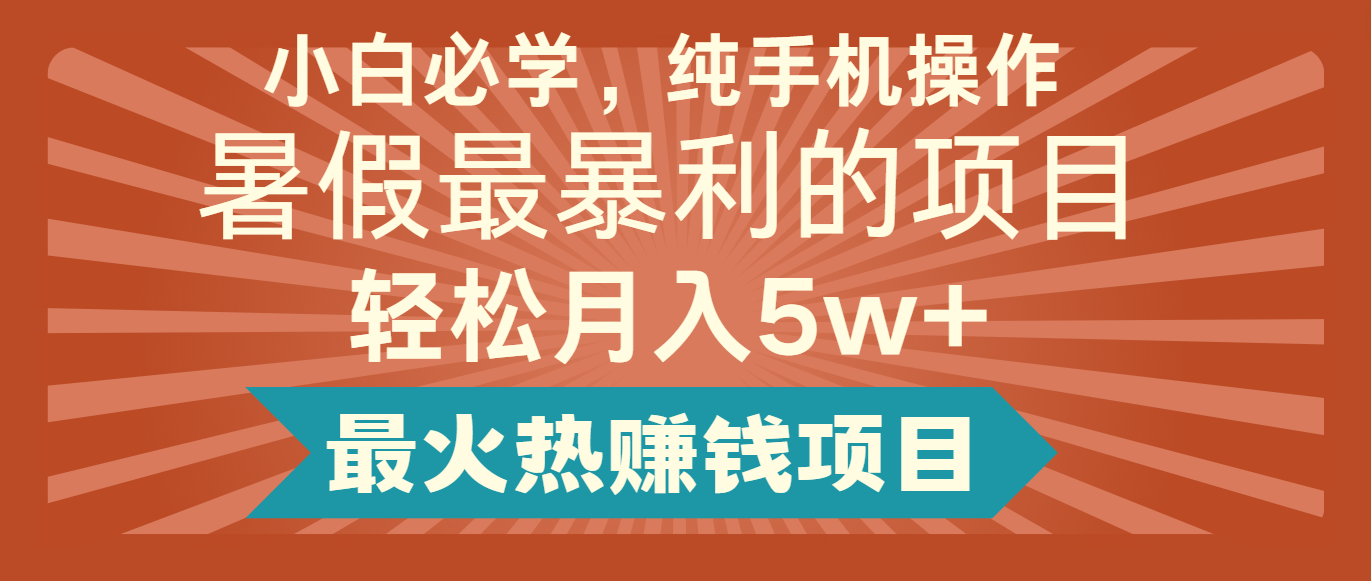 2024暑假最赚钱的项目，简单无脑操作，每单利润最少500+，轻松月入5万+-网创之道