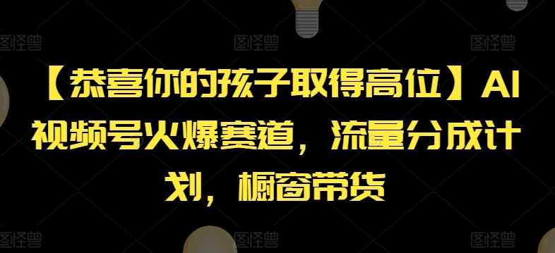 【恭喜你的孩子取得高位】AI视频号火爆赛道，流量分成计划，橱窗带货【揭秘】-网创之道