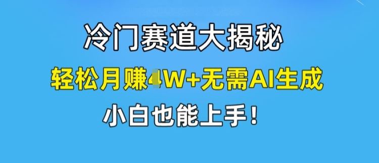 冷门赛道大揭秘，轻松月赚1W+无需AI生成，小白也能上手【揭秘】-网创之道