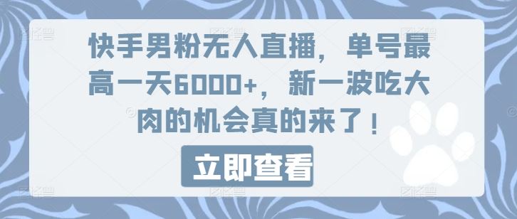 快手男粉无人直播，单号最高一天6000+，新一波吃大肉的机会真的来了-网创之道