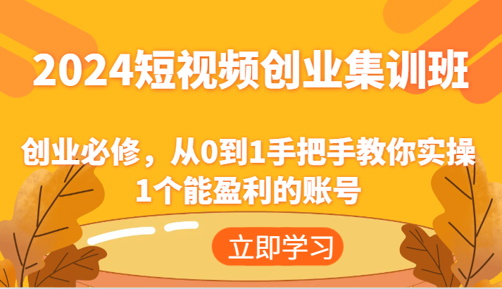 2024短视频创业集训班：创业必修，从0到1手把手教你实操1个能盈利的账号-网创之道