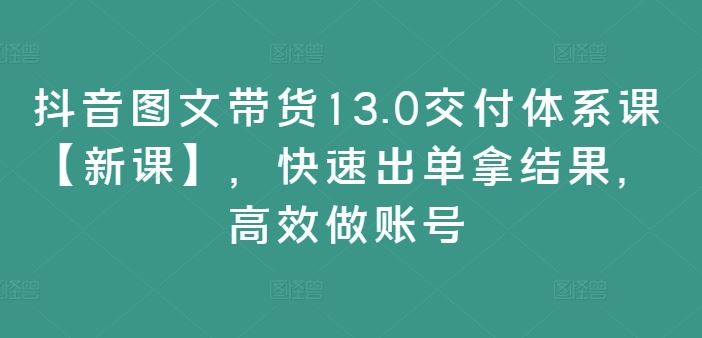 抖音图文带货13.0交付体系课【新课】,快速出单拿结果,高效做账号-网创之道