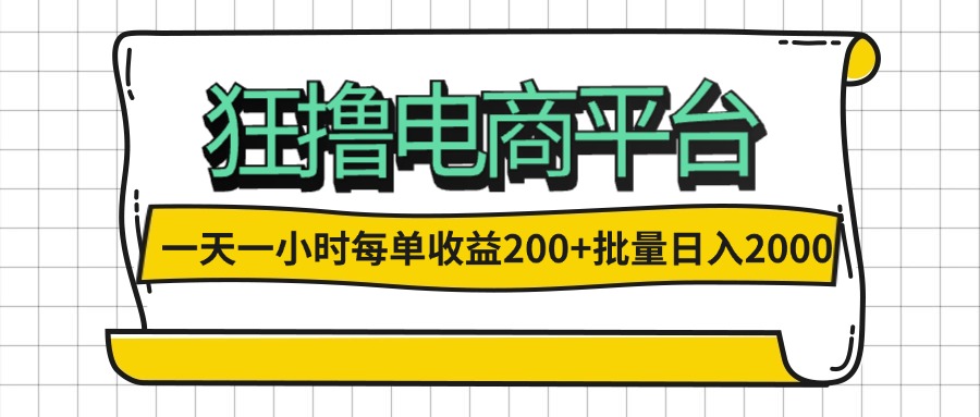 (12463期)一天一小时 狂撸电商平台 每单收益200+ 批量日入2000+-网创之道