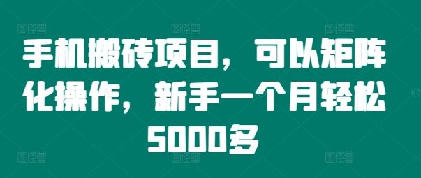 手机搬砖项目,可以矩阵化操作,新手一个月轻松5000多-网创之道