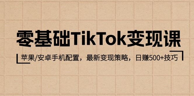 零基础TikTok变现课：苹果/安卓手机配置，最新变现策略，日赚500+技巧-网创之道