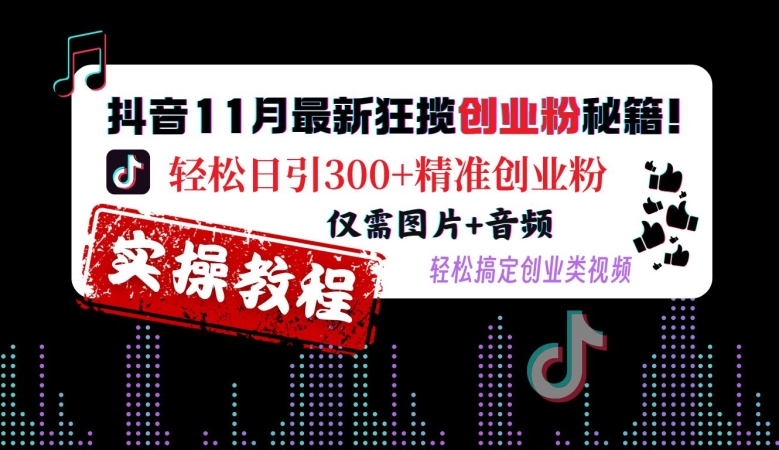 抖音11月最新狂揽创业粉秘籍，轻松日引300+精准创业粉，仅需图片+音频，轻松搞定创业类视频-网创之道
