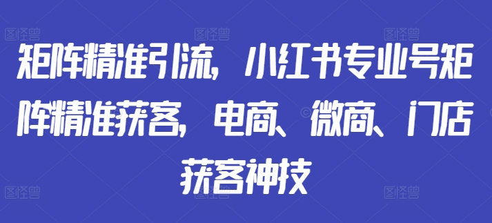 矩阵精准引流，小红书专业号矩阵精准获客，电商、微商、门店获客神技-网创之道