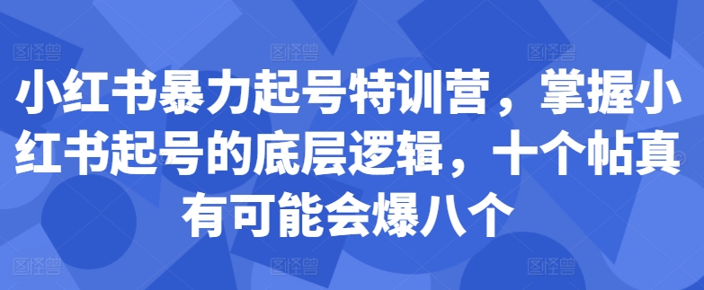 小红书暴力起号特训营，掌握小红书起号的底层逻辑，十个帖真有可能会爆八个-网创之道