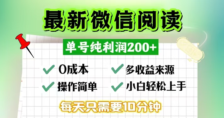 微信阅读最新玩法，每天十分钟，单号一天200+，简单0零成本，当日提现-网创之道