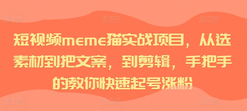 短视频meme猫实战项目，从选素材到把文案，到剪辑，手把手的教你快速起号涨粉-网创之道