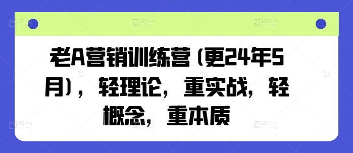 老A营销训练营(更24年10月)，轻理论，重实战，轻概念，重本质-网创之道