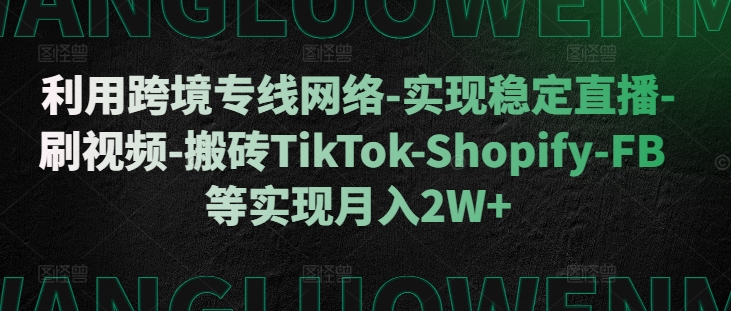利用跨境专线网络-实现稳定直播-刷视频-搬砖TikTok-Shopify-FB等实现月入2W+-网创之道