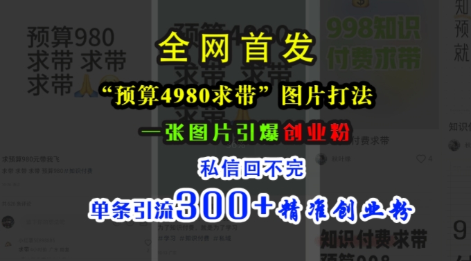小红书“预算4980带我飞”图片打法，一张图片引爆创业粉，私信回不完，单条引流300+精准创业粉-网创之道