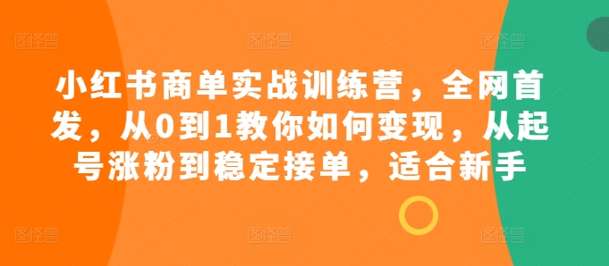小红书商单实战训练营，全网首发，从0到1教你如何变现，从起号涨粉到稳定接单，适合新手-网创之道