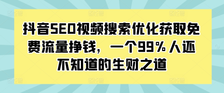 抖音SEO视频搜索优化获取免费流量挣钱，一个99%人还不知道的生财之道-网创之道