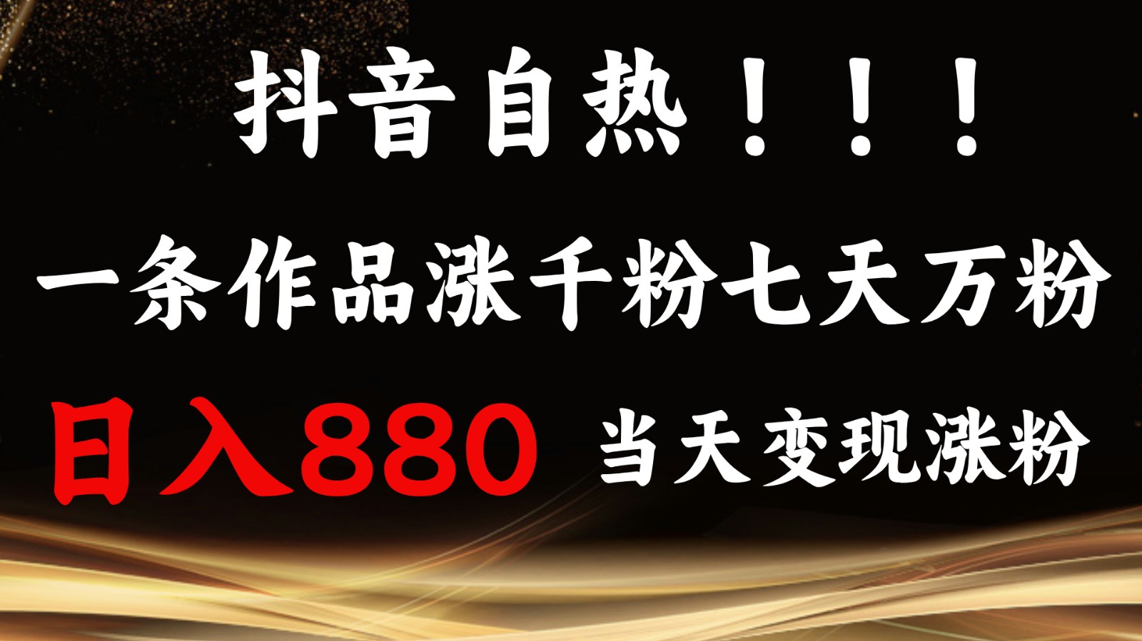 抖音小红书自热，一条作品1000粉，7天万粉，单日变现880收益-网创之道