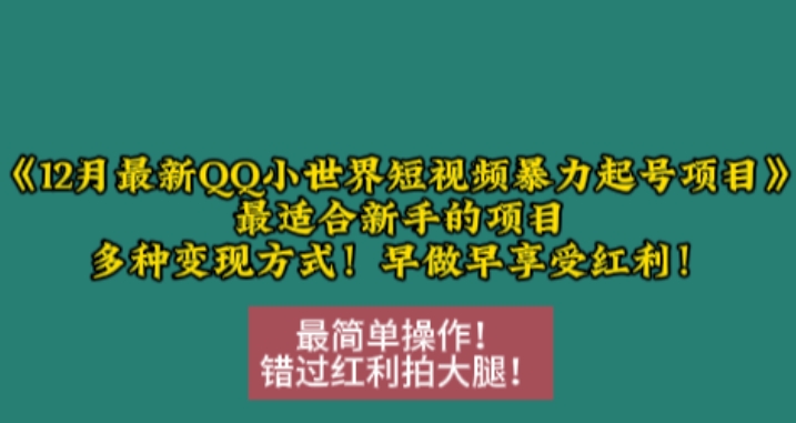 12月最新QQ小世界短视频暴力起号项目，最适合新手的项目，多种变现方式-网创之道
