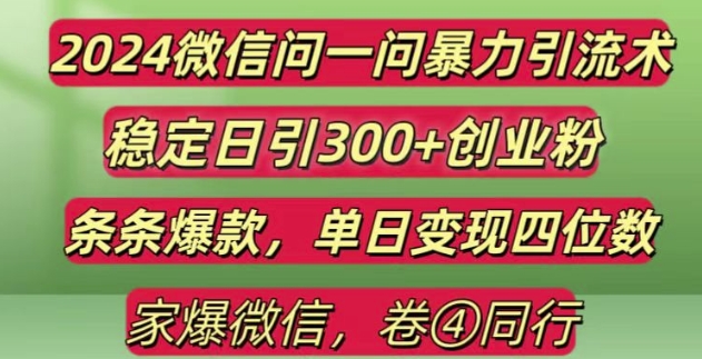 2024最新微信问一问暴力引流300+创业粉,条条爆款单日变现四位数-网创之道