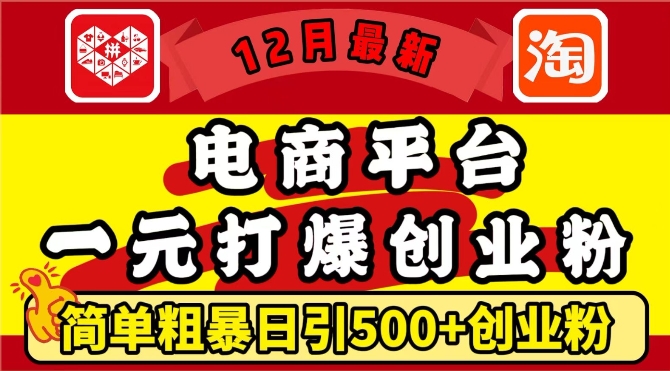 12月最新：电商平台1元打爆创业粉，简单粗暴日引500+精准创业粉，轻松月入过W-网创之道