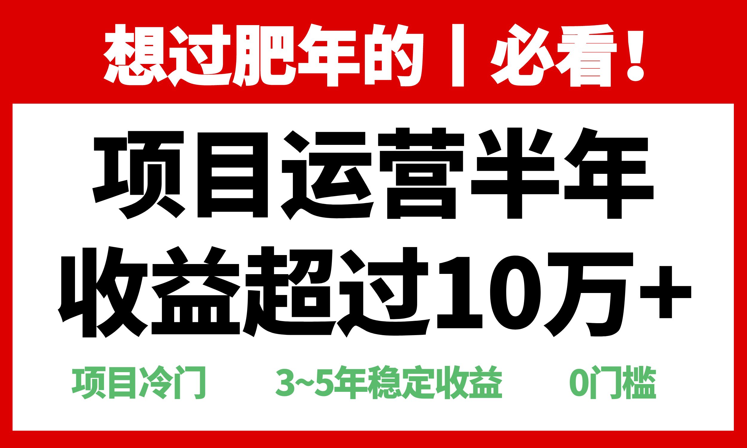 年前过肥年的必看的超冷门项目，半年收益超过10万+，-网创之道