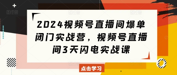 2024视频号直播间爆单闭门实战营，视频号直播间3天闪电实战课-网创之道
