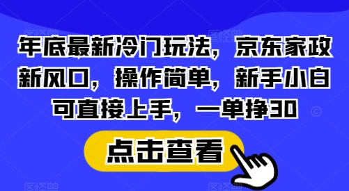 年底最新冷门玩法，京东家政新风口，操作简单，新手小白可直接上手，一单挣30-网创之道