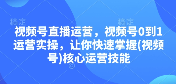 视频号直播运营，视频号0到1运营实操，让你快速掌握(视频号)核心运营技能-网创之道