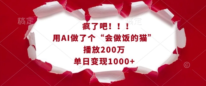 疯了吧！用AI做了个“会做饭的猫”，播放200万，单日变现1k-网创之道