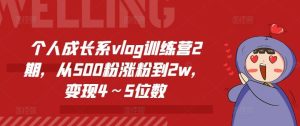 个人成长系vlog训练营2期,从500粉涨粉到2w,变现4~5位数-网创之道
