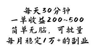 （11764期）每天30分钟，一单收益200~500，简单无脑，可批量放大，每月稳定1万+的…-网创之道
