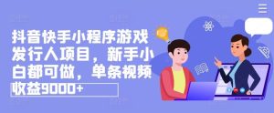 抖音快手小程序游戏发行人项目，新手小白都可做，单条视频收益9000+-网创之道