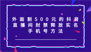 外面割500元的抖音直播间封禁释放实名/手机号方法！-网创之道