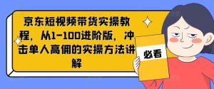 京东短视频带货实操教程,从1-100进阶版,冲击单人高佣的实操方法讲解-网创之道