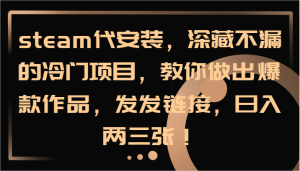 steam代安装，深藏不漏的冷门项目，教你做出爆款作品，发发链接，日入两三张！-网创之道