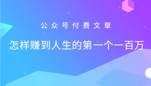 某公众号付费文章:怎么样才能赚到人生的第一个一百万-网创之道
