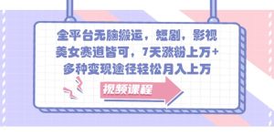 全平台无脑搬运，短剧，影视，美女赛道皆可，7天涨粉上万+，多种变现途径轻松月入上万-网创之道