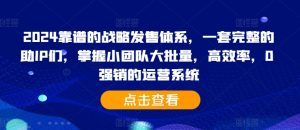 2024靠谱的战略发售体系,一套完整的助IP们,掌握小团队大批量,高效率,0 强销的运营系统-网创之道