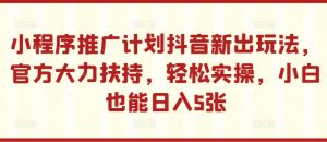 小程序推广计划抖音新出玩法,官方大力扶持,轻松实操,小白也能日入5张-网创之道