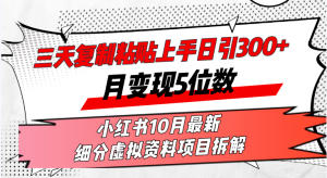 三天复制粘贴上手日引300+月变现5位数小红书10月最新 细分虚拟资料项目…-网创之道