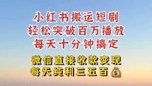 小红书搬运热门短剧,轻松爆流百万播放,每天引流几十人,搞个大几百块真的很简单-网创之道