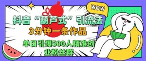 抖音葫芦式引流法,三分钟一条作品,单日引爆抖音500人精准创业粉丝群-网创之道