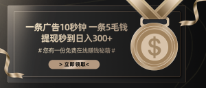 一条广告十秒钟 一条五毛钱 日入300+ 小白也能上手-网创之道