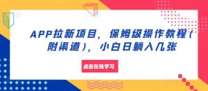 APP拉新项目，保姆级操作教程(附渠道)，小白日躺入几张-网创之道