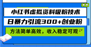 小红书虚拟资料吸粉技术,日暴力引流300+创业粉,方法简单高效,收入稳…-网创之道