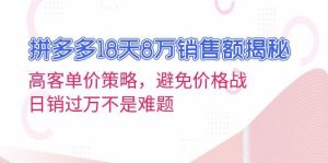 拼多多18天8万销售额揭秘:高客单价策略,避免价格战,日销过万不是难题-网创之道