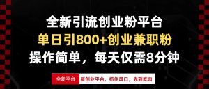 全新引流创业粉平台，单日引800+创业兼职粉，抓住风口先到吃肉，每天仅…-网创之道